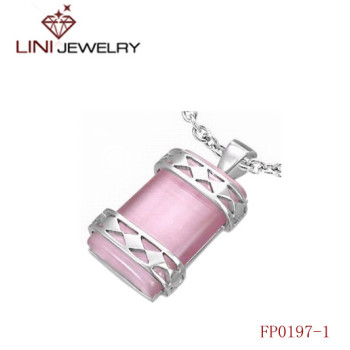 316L Stainless Steel  Pendant w/Brilliant Pink Stone