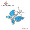 316L Steel    Blue SKy  Butterfly   Pendant  w/Diamond