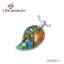 Stainless Steel &Leaves Shaped  Multicolor Stone  Pendant