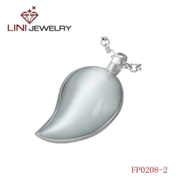 Stainless Steel &Leaves Shaped White Stone  Pendant