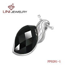 Stainless Steel Pendant w/Blacd Glass Stone