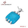 Stainless Steel  Square Shaped Pendant w /Blue Stone