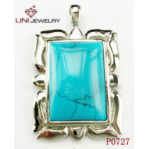 Stainless Steel Square  Pendant w /Blue Turquoise