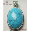 Stainless Steel Oval Pendant w /Blue Turquoise