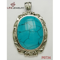 Stainless Steel Pendant w /Blue Turquoise