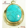 Stainless Steel Oval Pendant w /Blue Turquoise