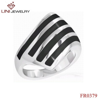 Stainless Steel Zebra Strip Enamel Ring