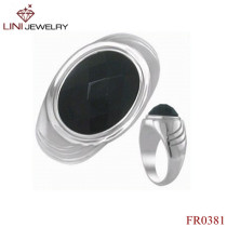 Stainless Steel Oval CZ Glass Stone Ring
