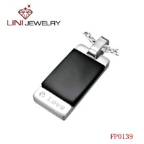 316L Stainless Steel Square Pendant w/Love Letter Black stone