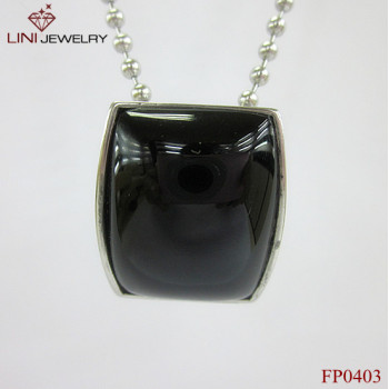 316L Stainless Steel Square Stone Pendant/Black