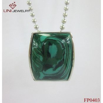 316L Stainless Steel Square Stone Pendant/Green Turquoise