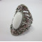 Stainless Steel Oval Hollow Ring w/Stone