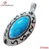 Stainless Steel Oval S-stripe Pendant  w/Blue Turquoise