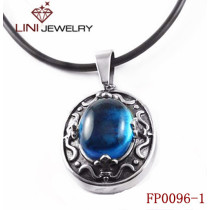 316L Stainless Steel Hat Pendant/Blue Glass Stone