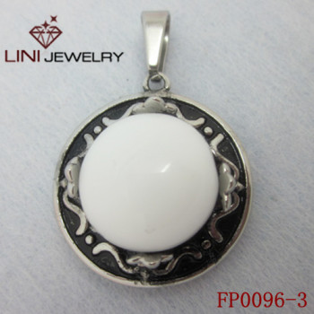 316L Stainless Steel Hat Pendant/ Pure White Glass Stone