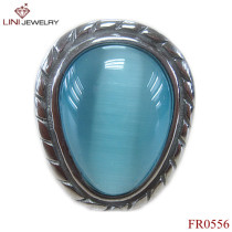 Stainless Steel Big Size  Oval Blue Cat's Eye Stone Ring