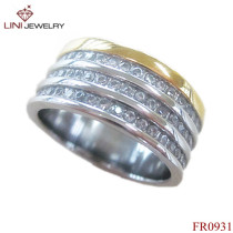 3-Stripe Steel Ring attach Crystal/Gold-plated