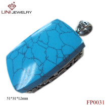 Stainless Steel Chunky Square Pendant/Blue Turquoise