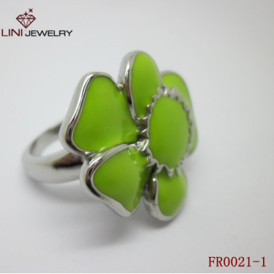 Green Enamel Flower Ring Stainless Steel Jewelry