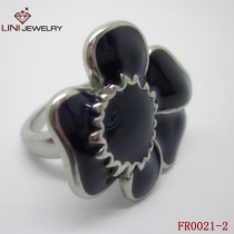 Dark Blue Enamel Flower Ring Stainless Steel Jewelry