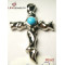 Stainless Steel Cross Pendant w /Blue Turquoise