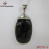 Black Glass stone &316L Stainless Steel Long Ovel Pendant w/Diamond