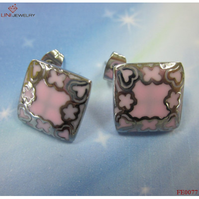 Charming  Pink Flowe&Heart Stripe Earring