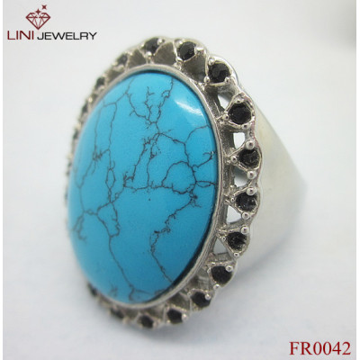 oval steel ladies turquoise ring