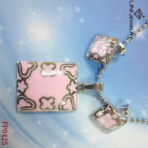 Flower&heart&Square Stainless Steel &Pink Enemal  jewelry set