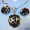 Black Enamel Two  Hearts Circle Jewelry Sets /FP0421