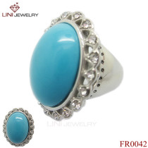 China  316L Stainless Steel Blue Glass Stone Ring  Factory