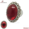 Wine Red Glass Stone Steel Men's Ring