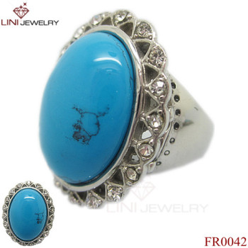 high polish stainless steel dome turquoise stone ring