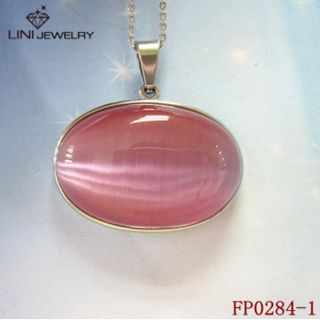 316L steel  jewelry pendant,Oval Cat eye stone pendant