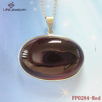 Oval Red Gemstone Pendant,Women's Stainless Steel Jewelry Pendant