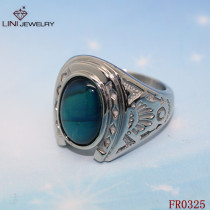 Customer Wholesale Stainless steel Jewelry Rings /Blue stone U Shape ring