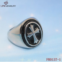 Good gift of Stainless Steel Jewelry rings ,Black enemal Cross Texture Finger Ring