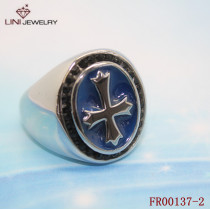Europe Style Stainless steel beautiful Cross Surface Ring w/Crystal