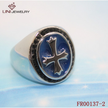 Europe Style Stainless steel beautiful Cross Surface Ring w/Crystal