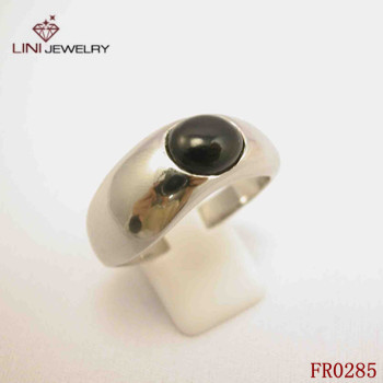 Stainless Steel Black Stone Ring