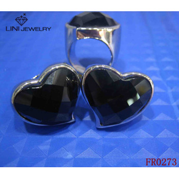 Heart Shape Facet Gem Stainless Steel Ring