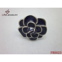 Enamel Rose Flower Stainless Steel Ring/Royal Blue