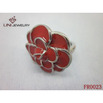 Enamel Rose Flower Stainless Steel Ring/Red