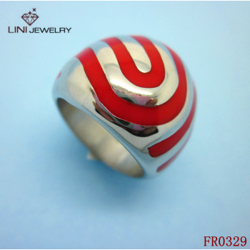 Stainless Steel Round Finger Ring/Red