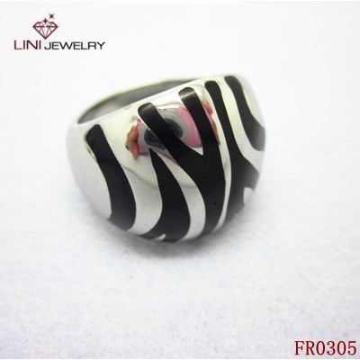 Stainless Steel Zebra Texture Enamel Ring