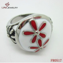 Enamel Flower Ring/White&Red