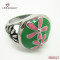 Enamel 2-Flower Steel Ring/Green&Pink