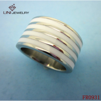 White 4-Stripe Steel Enamel Ring