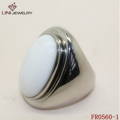 Fashion Big Size Stainless Steel Stone Ring Wholesale,white Glass Stone Ring