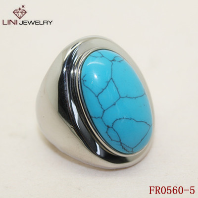 Stainless Steel Blue Turquoise Stone Ring Wholesa